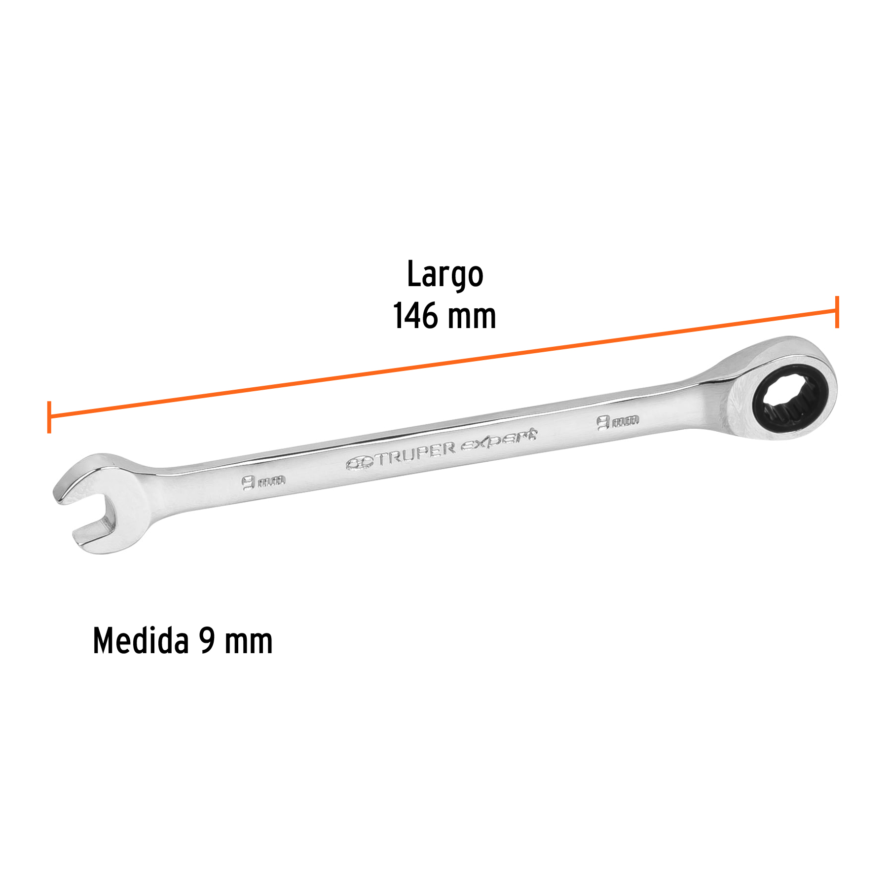 Llave combinada con matraca, 9 x 146 mm, Truper Expert - LL-2009MX / 13619