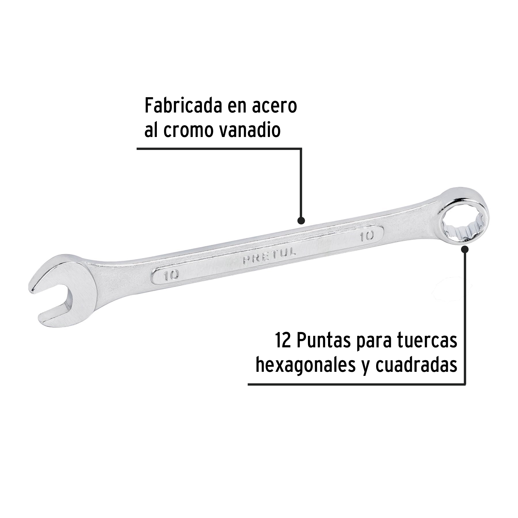 Llave combinada, mm, 10 x 140 mm, Pretul - LL-2010MP / 21904