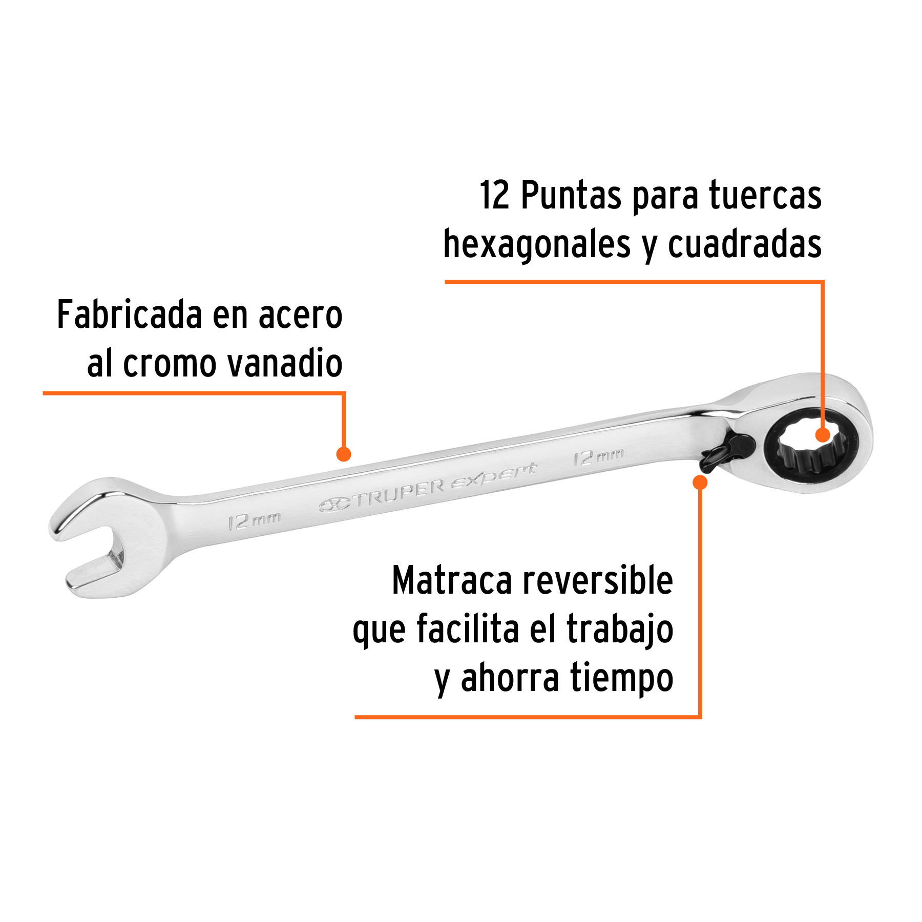 Llave combinada matraca reversible, 12x168 mm,Truper Expert - LL-2012MXR / 13668