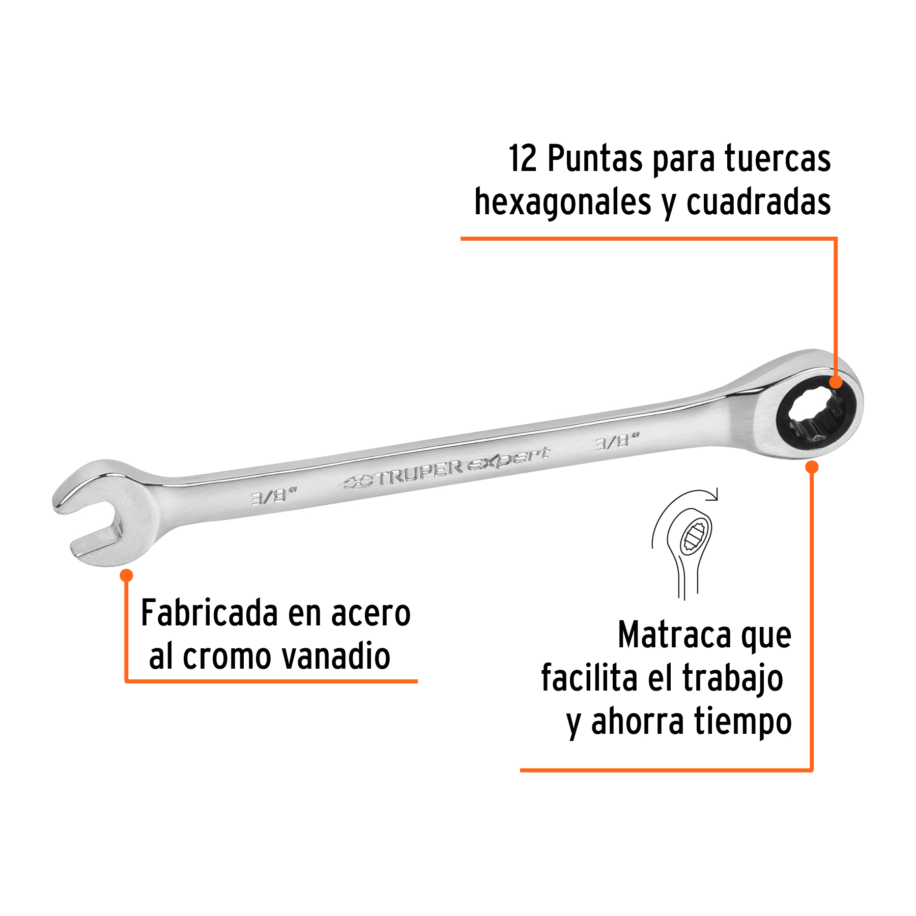 Llave combinada con matraca, 3/8' x 153 mm, Truper Expert - LL-2012X / 15736