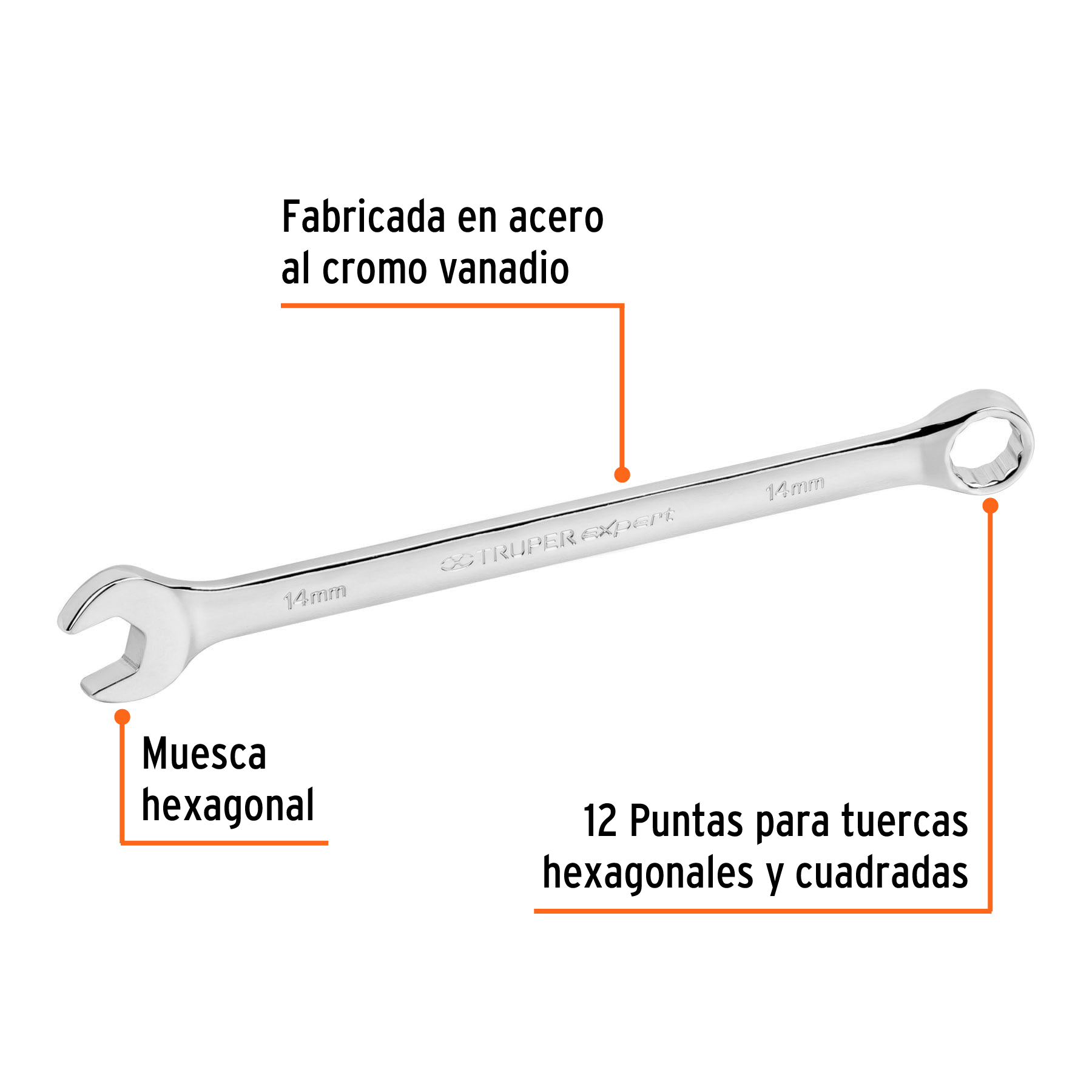 Llave combinada, extralarga, milimétrica, 14 x 220 mm - LL-2014M / 15618