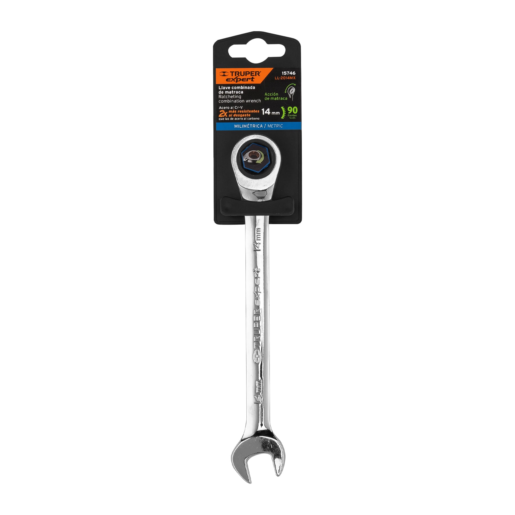 Llave combinada con matraca, 14 x 186 mm, Truper Expert - LL-2014MX / 15746
