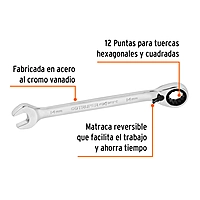 Llave combinada matraca reversible, 14x188 mm,Truper Expert - LL-2014MXR / 13699