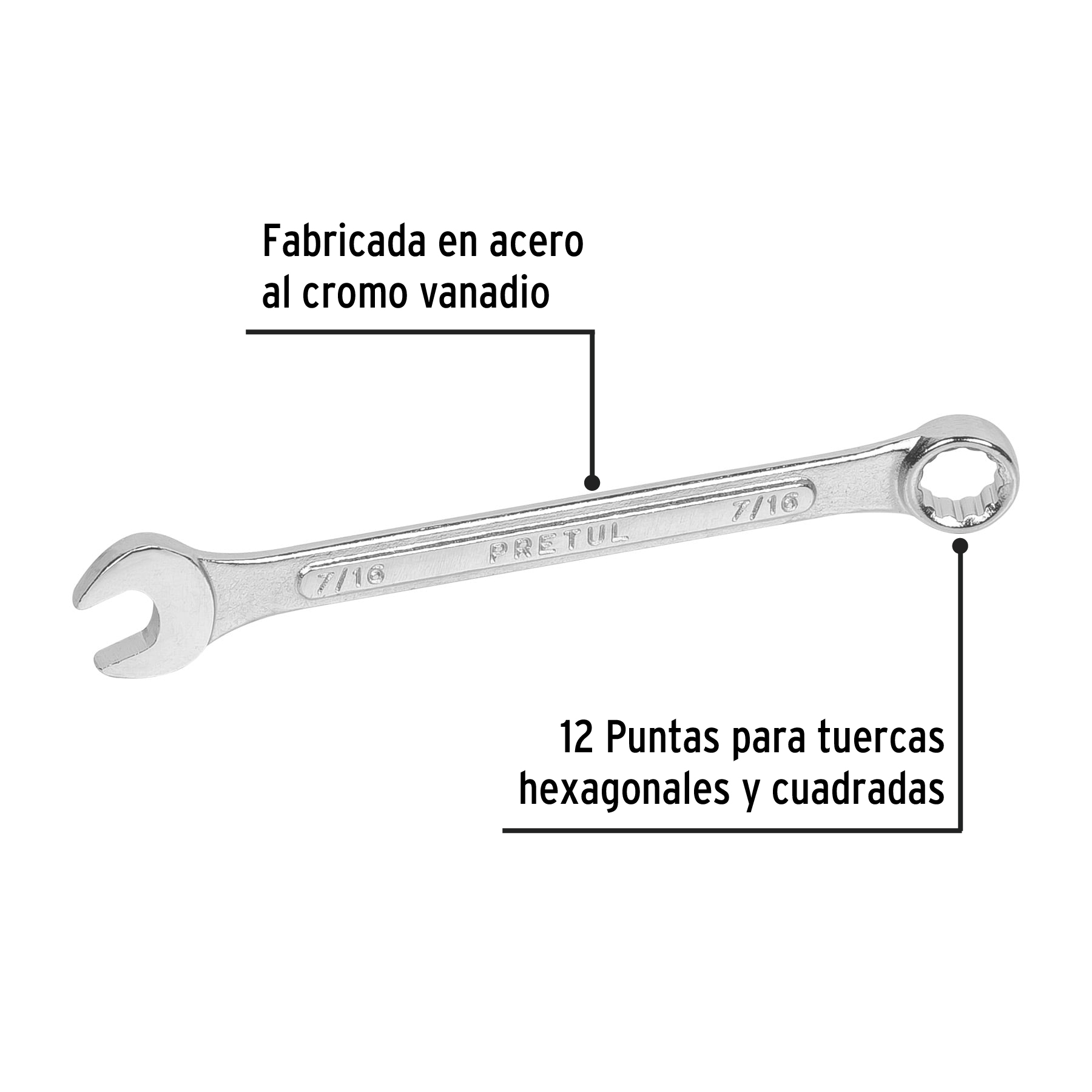 Llave combinada, 7/16' x 130 mm, Pretul - LL-1214P / 21883