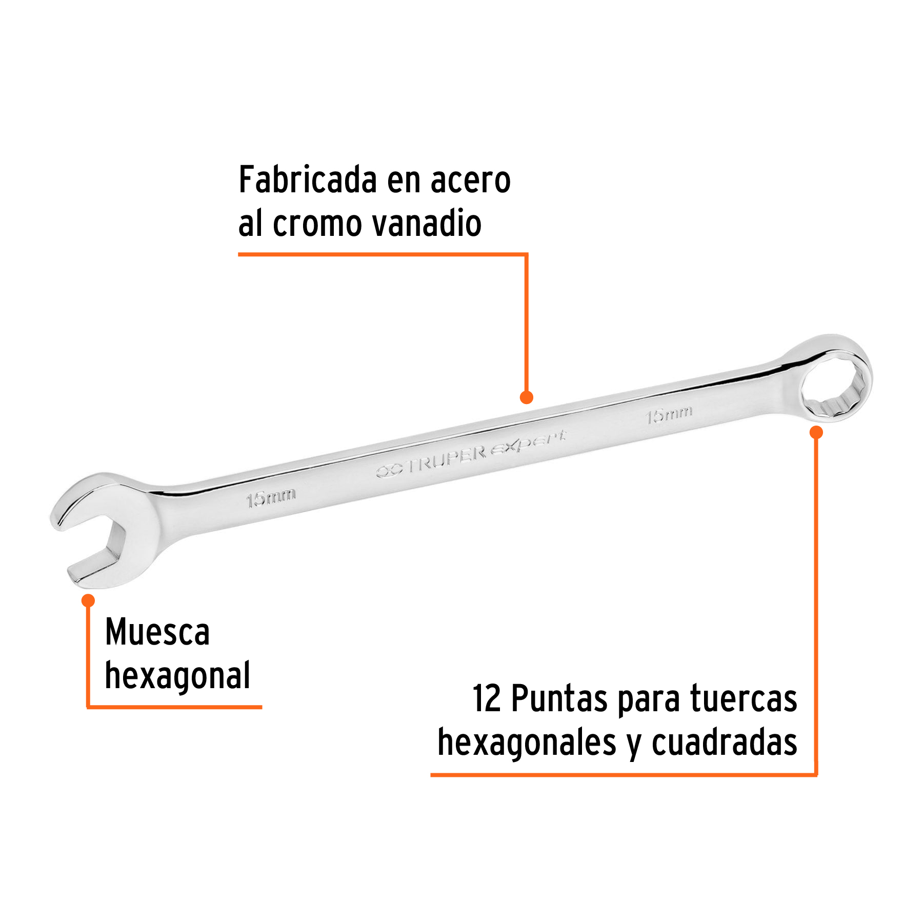 Llave combinada, extralarga, milimétrica, 15 x 230 mm - LL-2015M / 15619