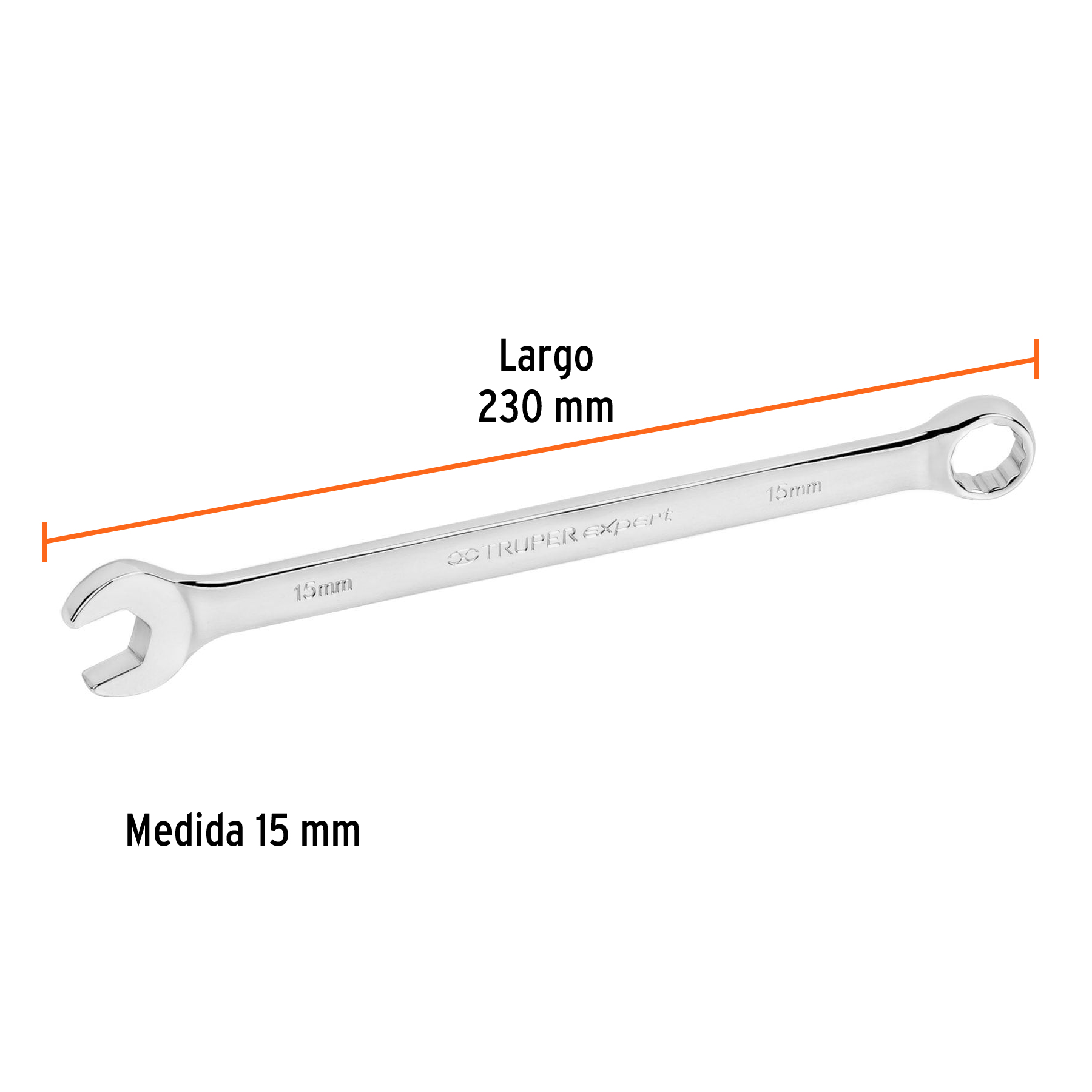 Llave combinada, extralarga, milimétrica, 15 x 230 mm - LL-2015M / 15619