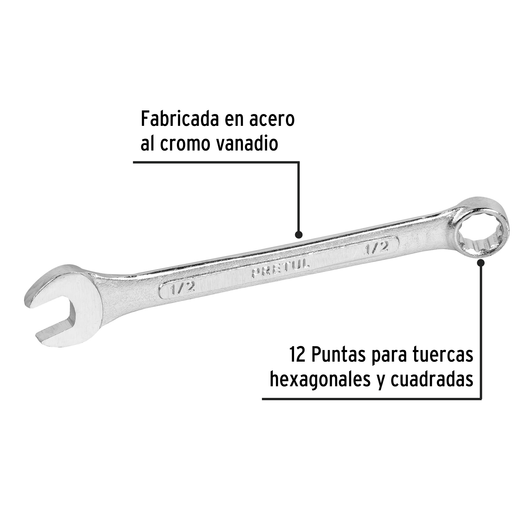 Llave combinada, 1/2' x 145 mm, Pretul - LL-2016P / 21884