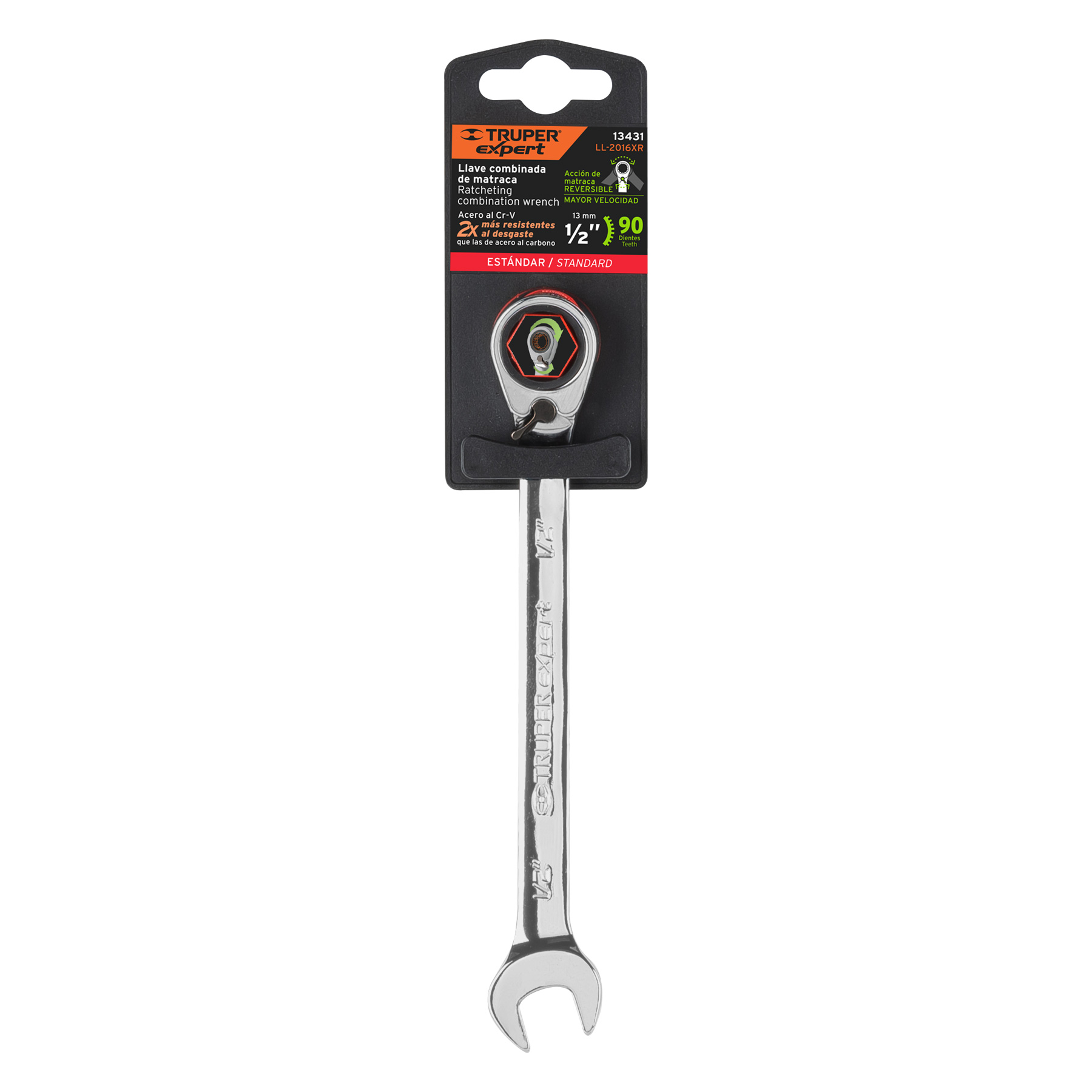 Llave combinada matraca reversible,1/2'x178mm,Truper Expert - LL-2016XR / 13431