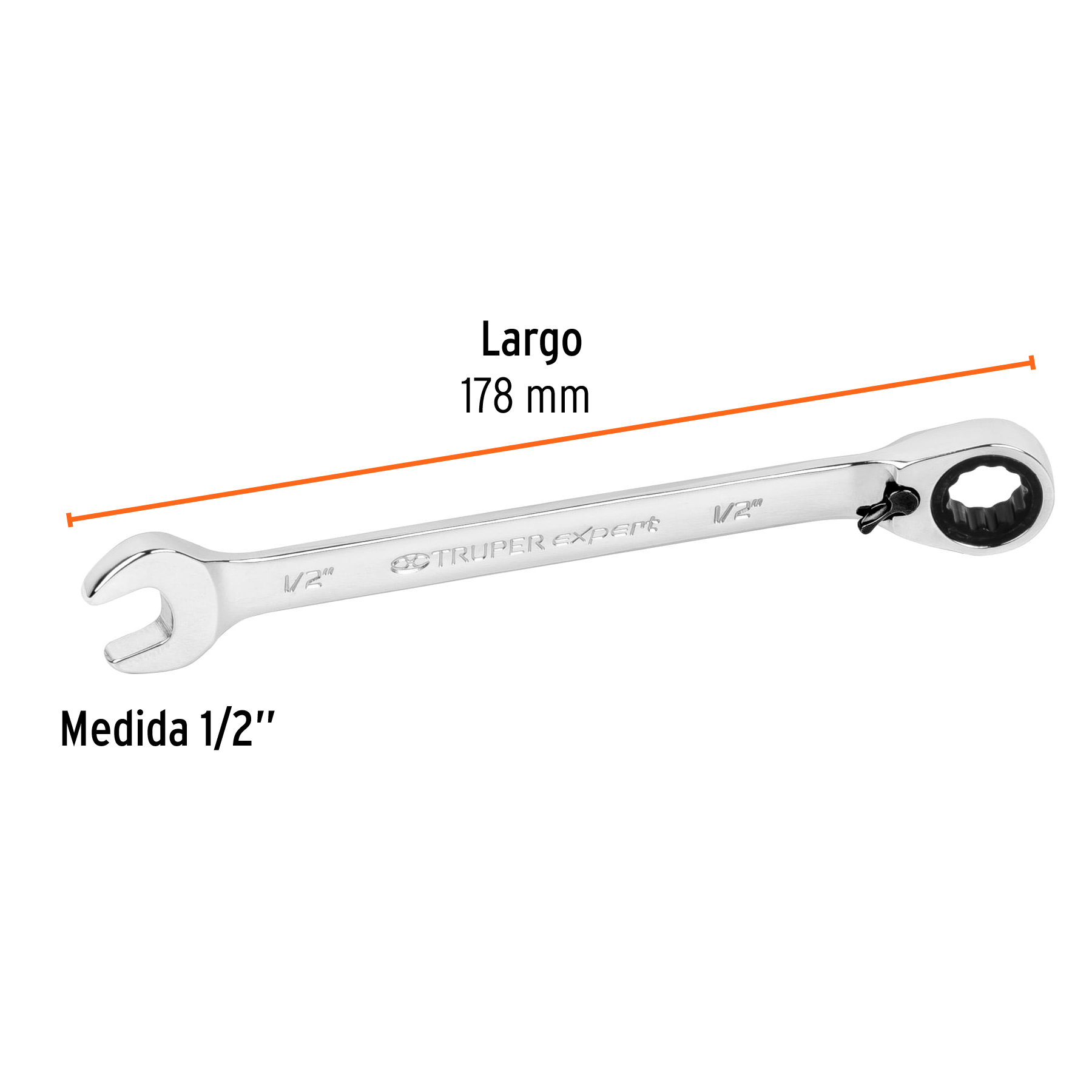 Llave combinada matraca reversible,1/2'x178mm,Truper Expert - LL-2016XR / 13431