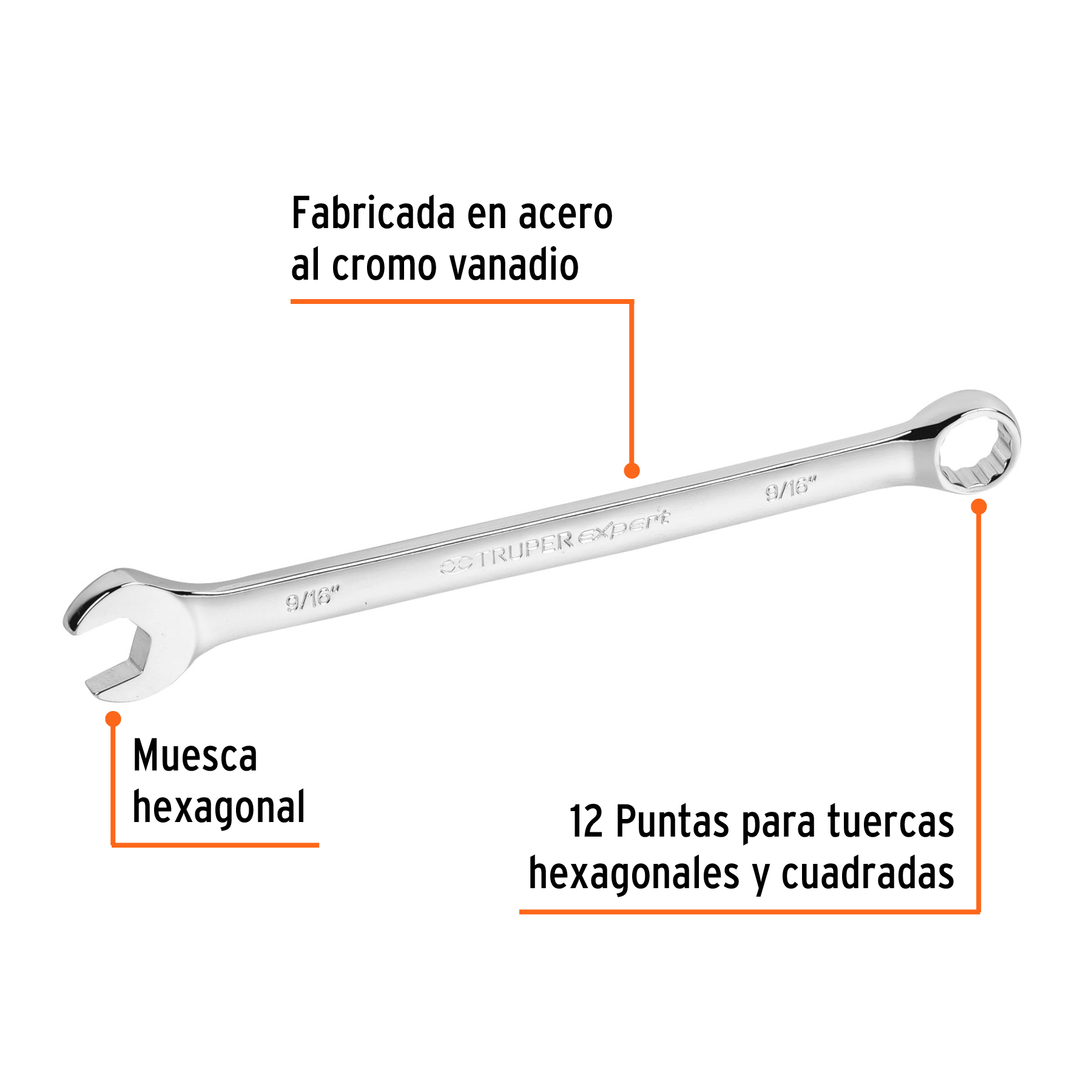 Llave combinada, extralarga, 9/16' x 220 mm - LL-2018 / 15595