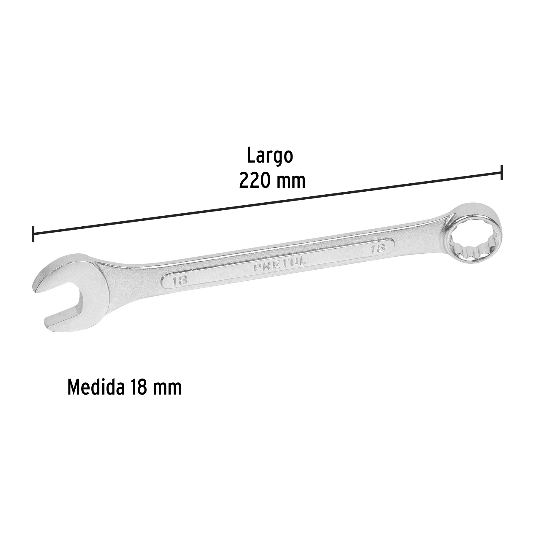 Llave combinada, mm, 18 x 220 mm, Pretul - LL-2018MP / 21912