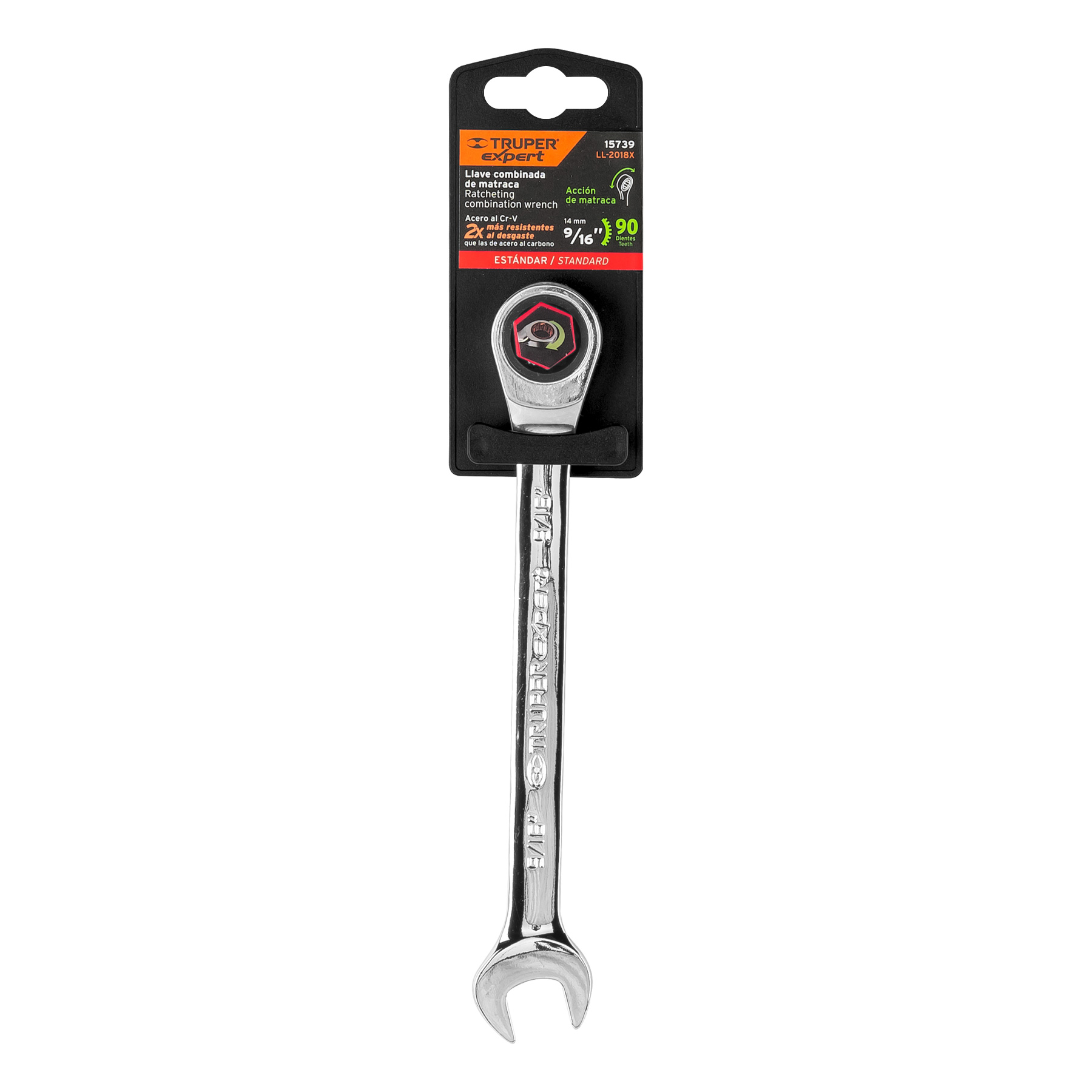 Llave combinada con matraca, 9/16' x 185 mm, Truper Expert - LL-2018X / 15739