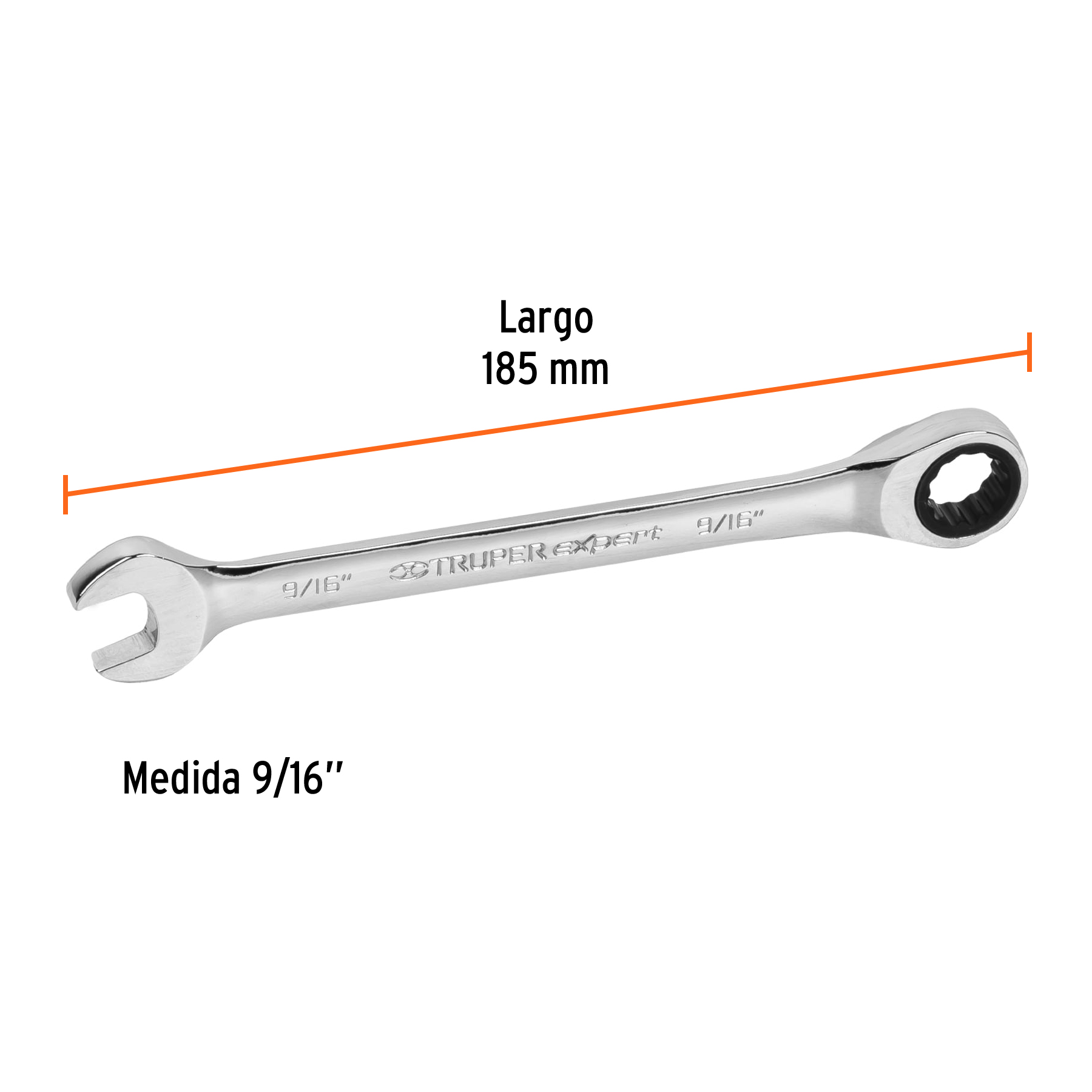 Llave combinada con matraca, 9/16' x 185 mm, Truper Expert - LL-2018X / 15739