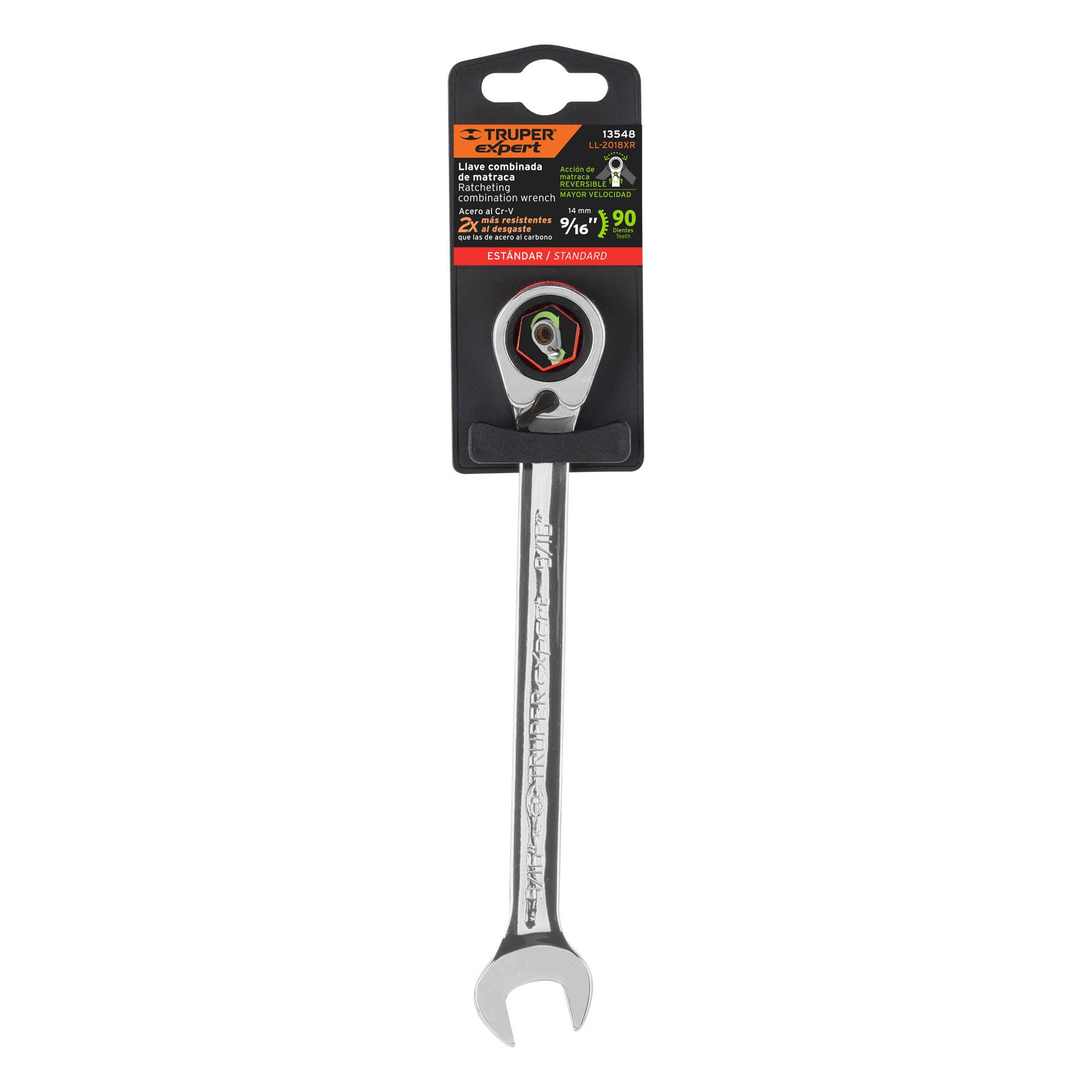 Llave combinada matraca reversible,9/16'x188mm,Truper Expert - LL-2018XR / 13548