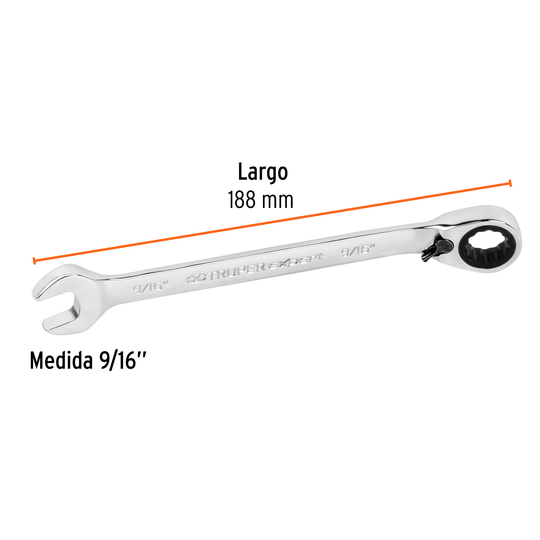 Llave combinada matraca reversible,9/16'x188mm,Truper Expert - LL-2018XR / 13548