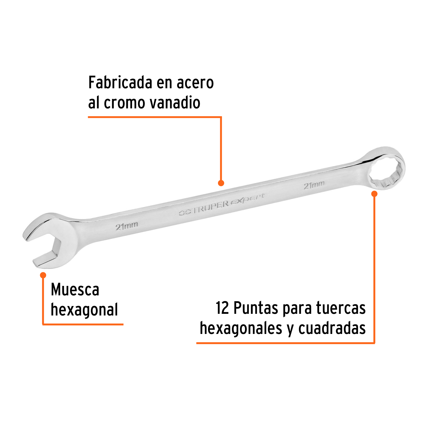 Llave combinada, extralarga, milimétrica, 21 x 298 mm - LL-2021M / 15625