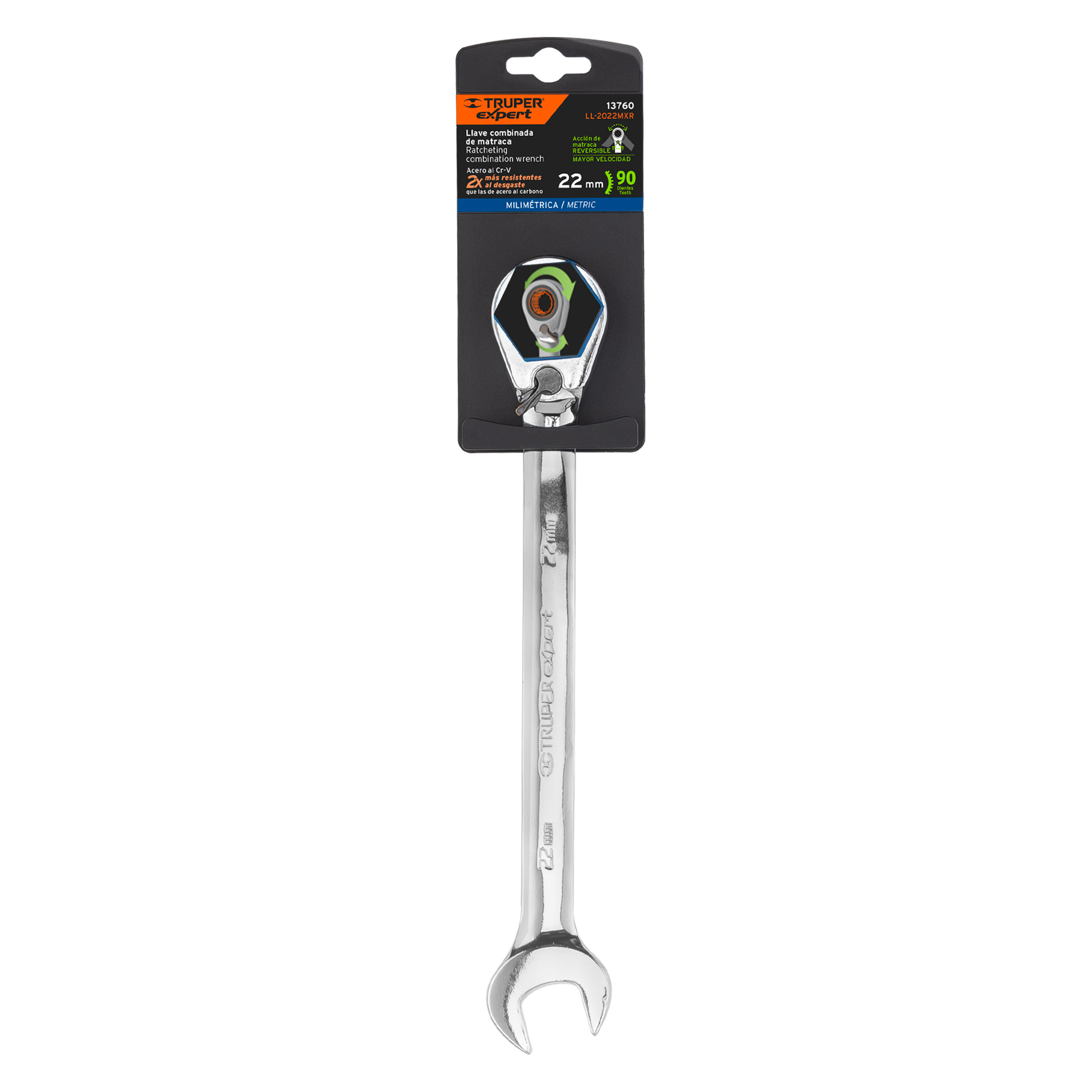 Llave combinada con matraca, reversible, 22x288 mm, Truper E - LL-2022MXR / 13760