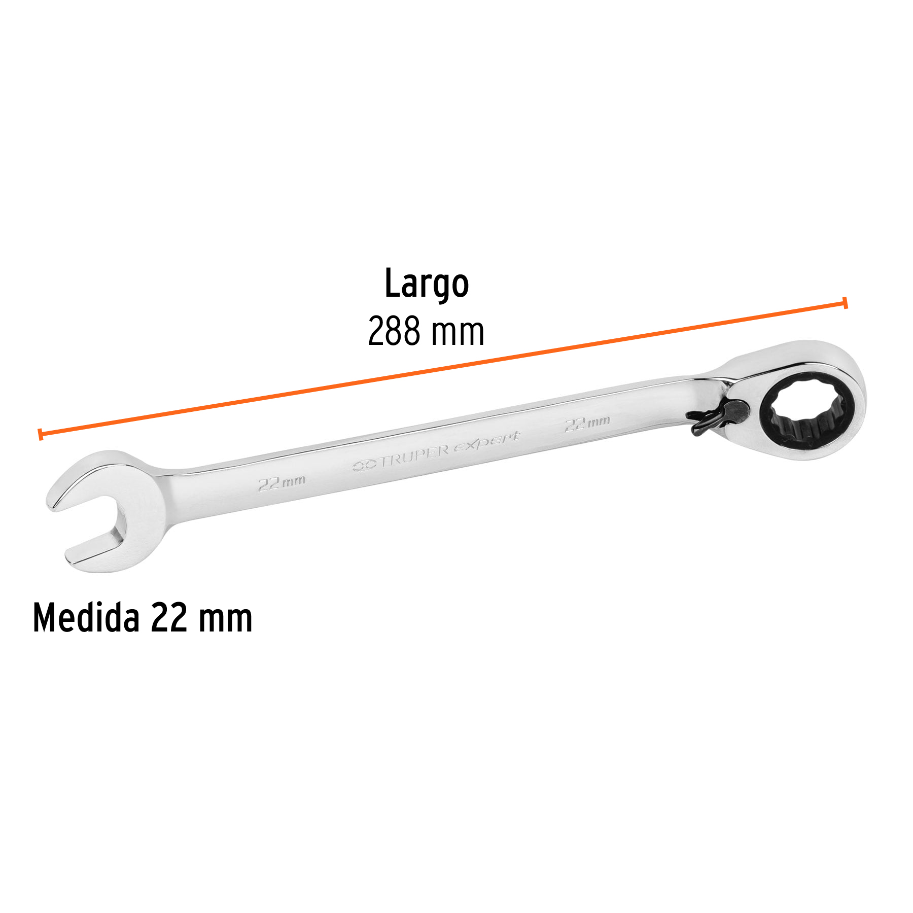Llave combinada con matraca, reversible, 22x288 mm, Truper E - LL-2022MXR / 13760