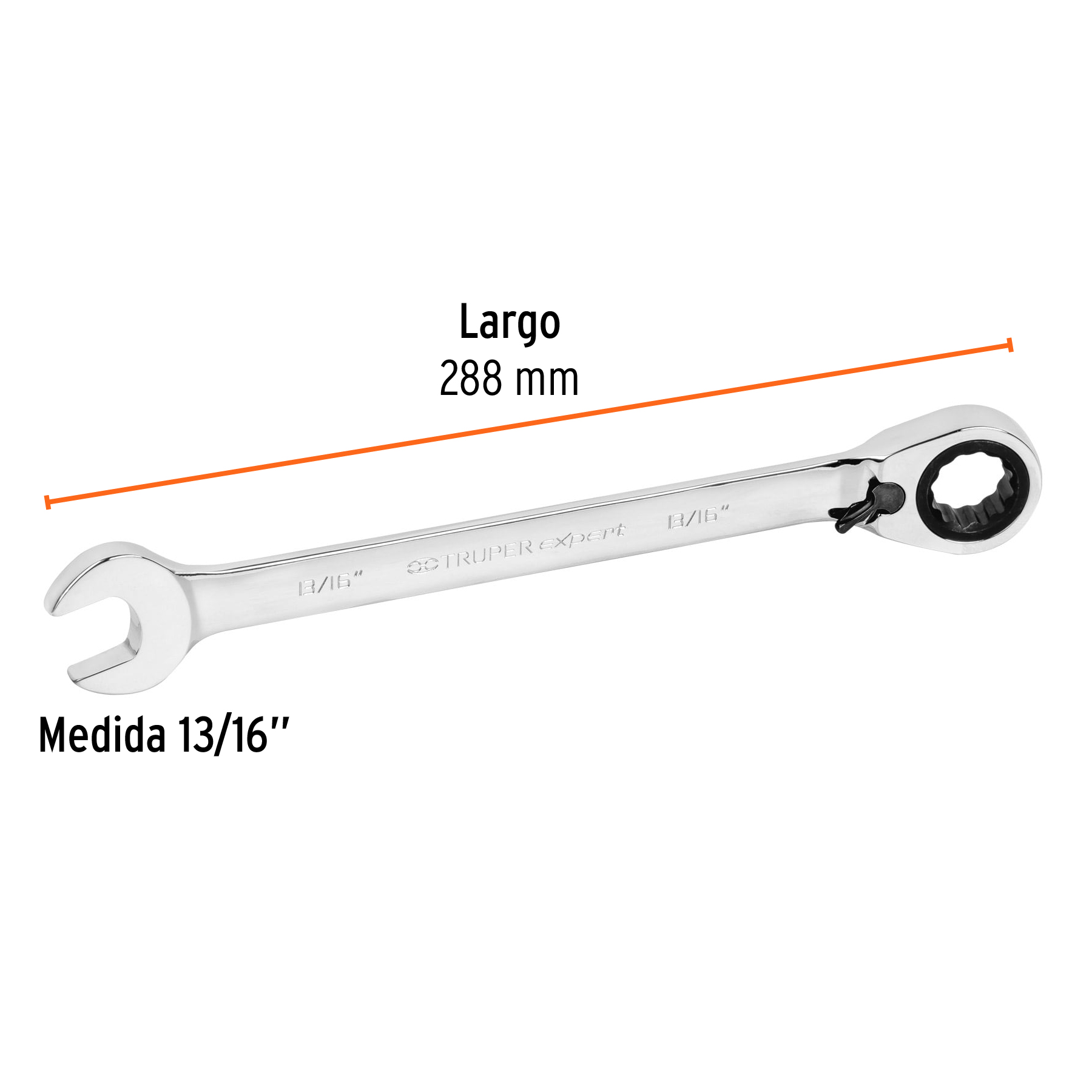 Llave combinada matraca, reversible, 13/16' x 288mm, Truper - LL-2026XR / 13553