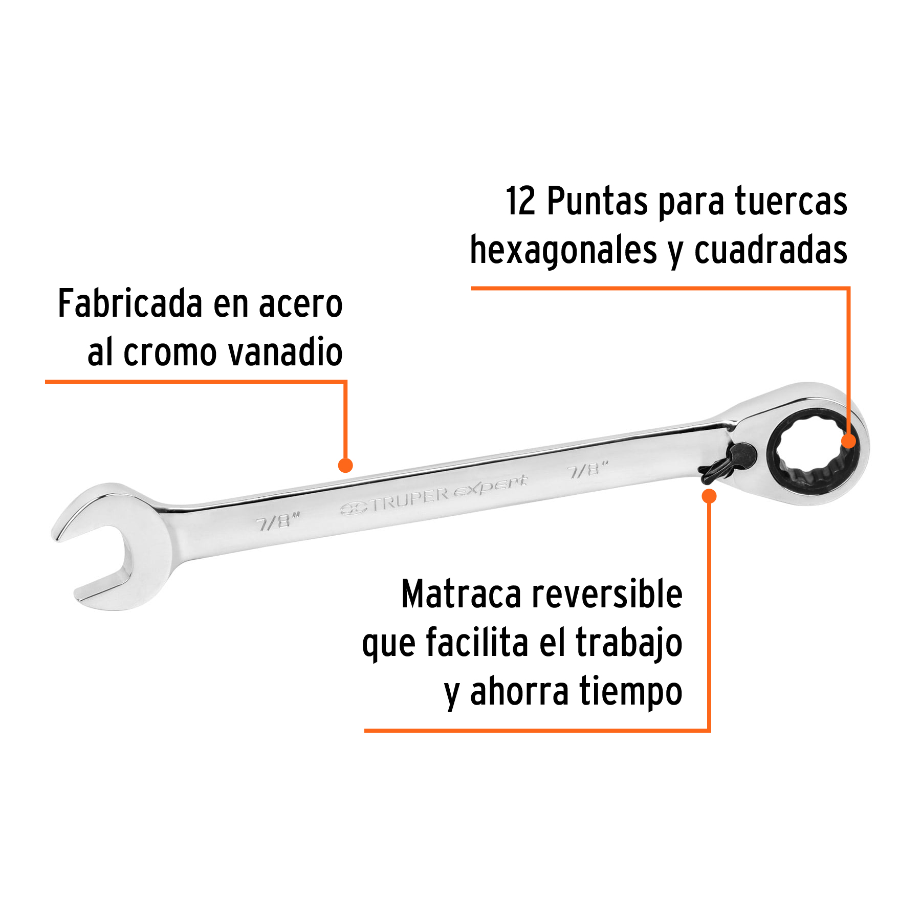Llave combinada matraca, reversible, 7/8' x 288mm, Truper Ex - LL-2028XR / 13600