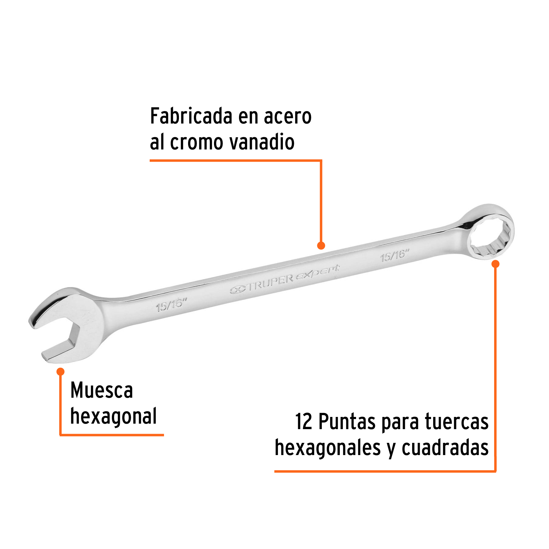 Llave combinada, extralarga, 15/16' x 336 mm - LL-2030 / 15601