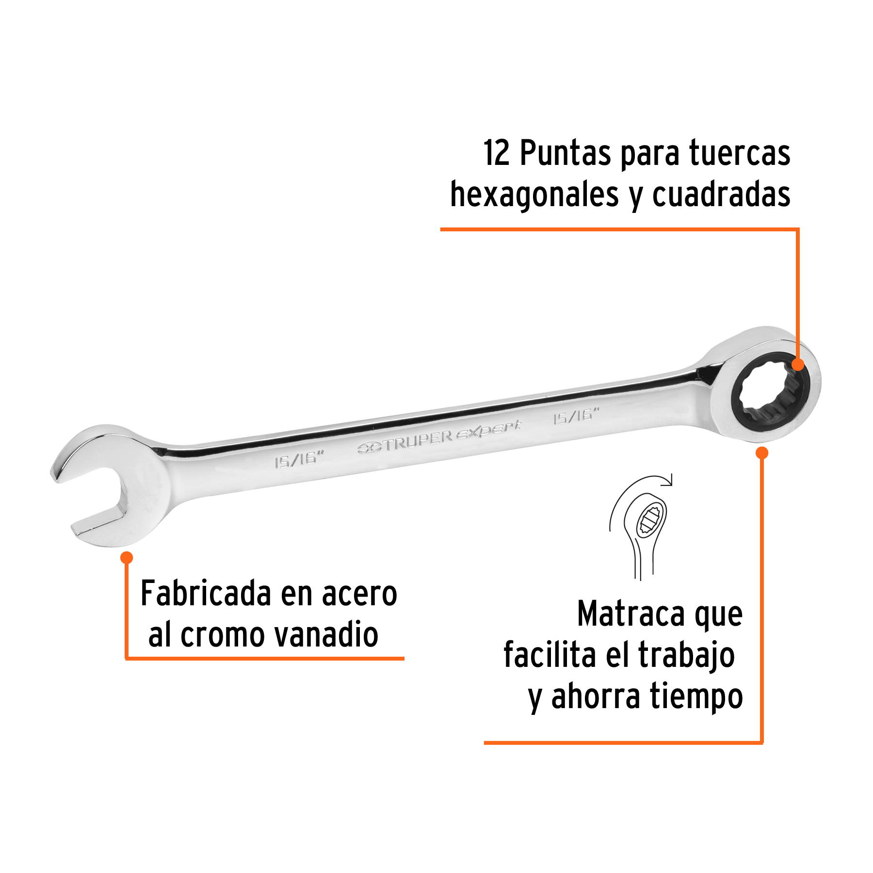 Llave combinada con matraca, 15/16' x 325 mm, Truper Expert - LL-2030X / 13604