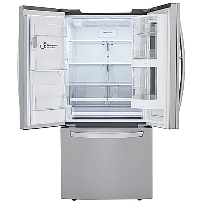 LG French Door Refrigerator, 33 inch Width, ENERGY STAR Certified, 24.4 cu. ft. Capacity, Stainless Steel colour Dual Ice Maker, Door Cooling+, Cool Guard, InstaView, Door-in-Door, Craft Ice