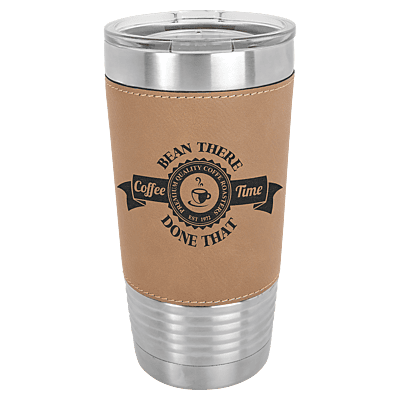 Personalized Polar Camel 20 oz. Light Brown Laserable Leatherette Tumbler with Clear Lid