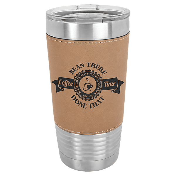 Personalized Polar Camel 20 oz. Light Brown Laserable Leatherette Tumbler with Clear Lid