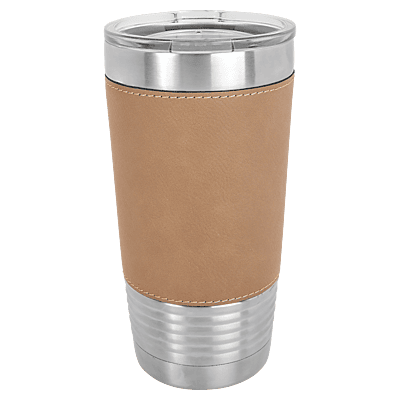 Personalized Polar Camel 20 oz. Light Brown Laserable Leatherette Tumbler with Clear Lid