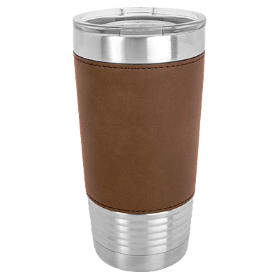 Polar Camel 20 oz. Dark Brown Laserable Leatherette Tumbler with Clear Lid