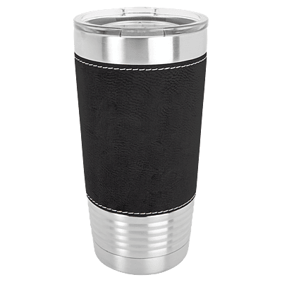 Personalized Polar Camel 20 oz. Black/Silver Laserable Leatherette Tumbler with Clear Lid