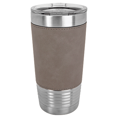 Polar Camel 20 oz. Gray Laserable Leatherette Tumbler with Clear Lid