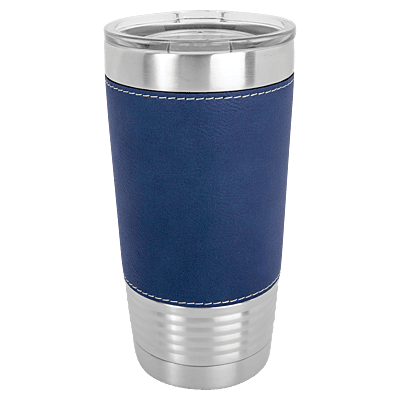 Personalized Polar Camel 20 oz. Blue/Silver Laserable Leatherette Tumbler with Clear Lid