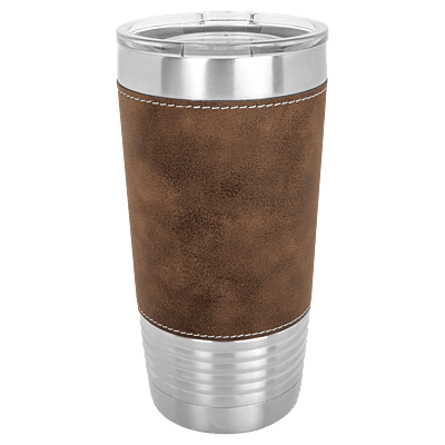 Personalized Polar Camel 20 oz. Rustic/Silver Laserable Leatherette Tumbler with Clear Lid
