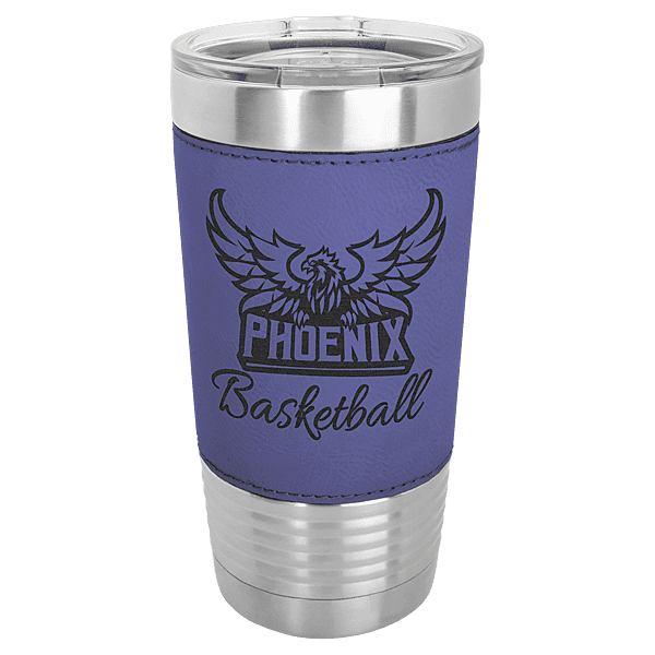 Polar Camel 20 oz. Purple & Black Laserable Leatherette Tumbler with Clear Lid