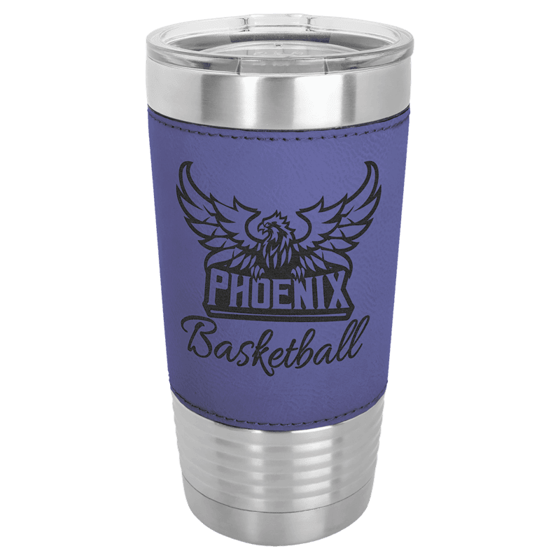 Polar Camel 20 oz. Purple & Black Laserable Leatherette Tumbler with Clear Lid