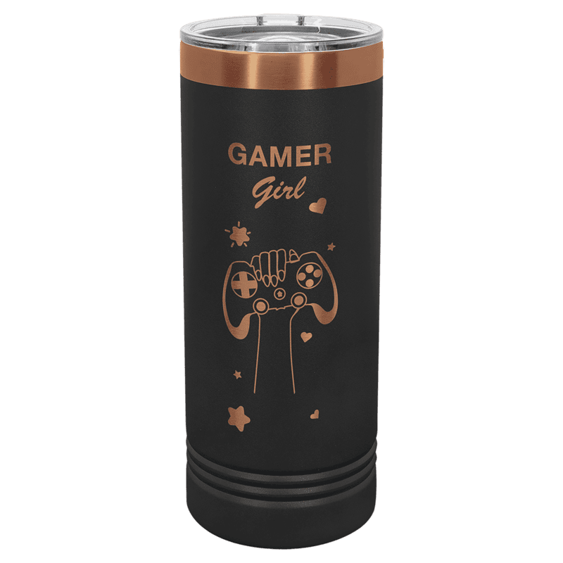 Laserable Polar Camel 22 oz. Black/Rose Gold Skinny Tumbler