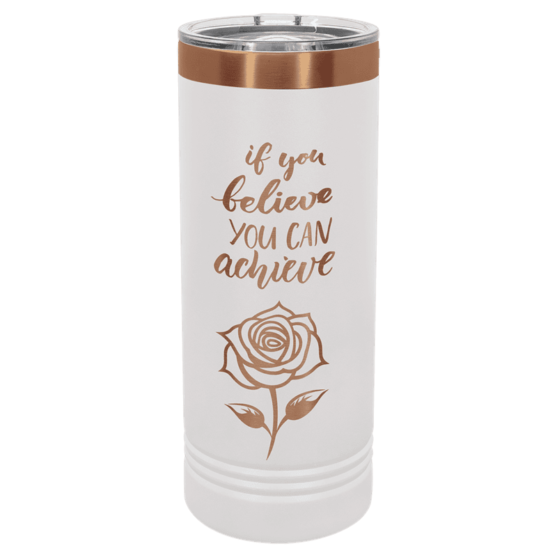 Laserable Polar Camel 22 oz. White/Rose Gold Skinny Tumbler