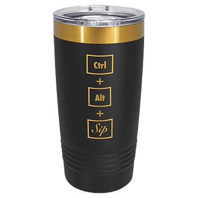 Polar Camel 20 oz. Black & Bright Gold ION-Plated Ringneck Tumbler with Slider Lid