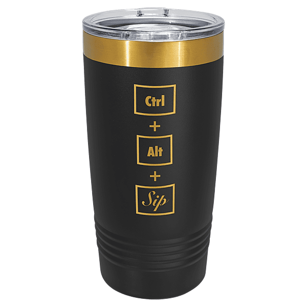 Polar Camel 20 oz. Black & Bright Gold ION-Plated Ringneck Tumbler with Slider Lid