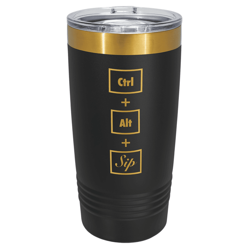 Polar Camel 20 oz. Black & Bright Gold ION-Plated Ringneck Tumbler with Slider Lid