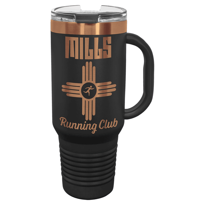 Polar Camel 40 oz. Black & Rose Gold Travel Mug with Handle & Straw