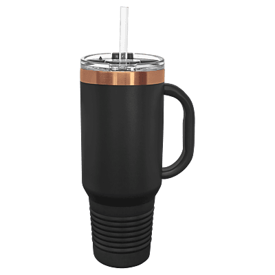 Polar Camel 40 oz. Black & Rose Gold Travel Mug with Handle & Straw