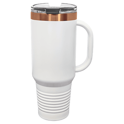 Polar Camel 40 oz. White & Rose Gold Travel Mug with Handle & Straw