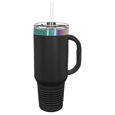 Polar Camel 40 oz. Black & Prism Travel Mug with Handle & Straw