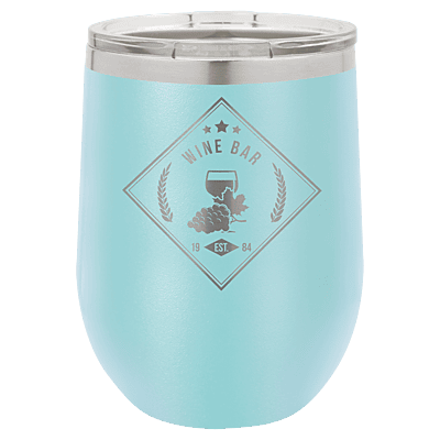 Personalized Polar Camel 12 oz. Light Blue Vacuum Insulated Stemless Wine Tumbler with Lid
