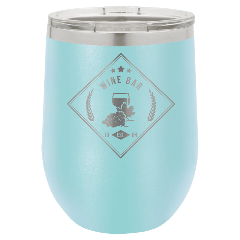 Personalized Polar Camel 12 oz. Light Blue Vacuum Insulated Stemless Wine Tumbler with Lid