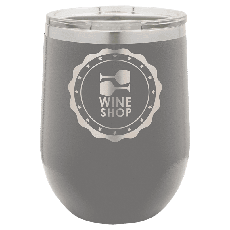Personalized Polar Camel 12 oz. Dark Gray Vacuum Insulated Stemless Wine Tumbler with Lid