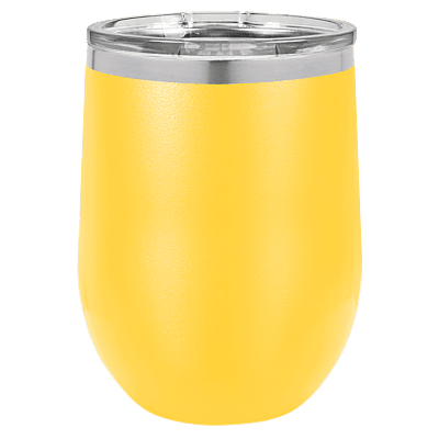 Personalized Polar Camel 12 oz. Yellow Vacuum Insulated Stemless Wine Tumbler with Lid
